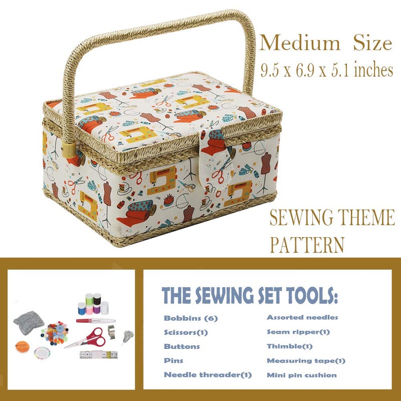 D&D Sewing Basket - Sewing Basket Organizer with Handle & Insert Tray and Sewing Kit Accessories - Measures 9 3/4" x 7" x 5"H - Image 4